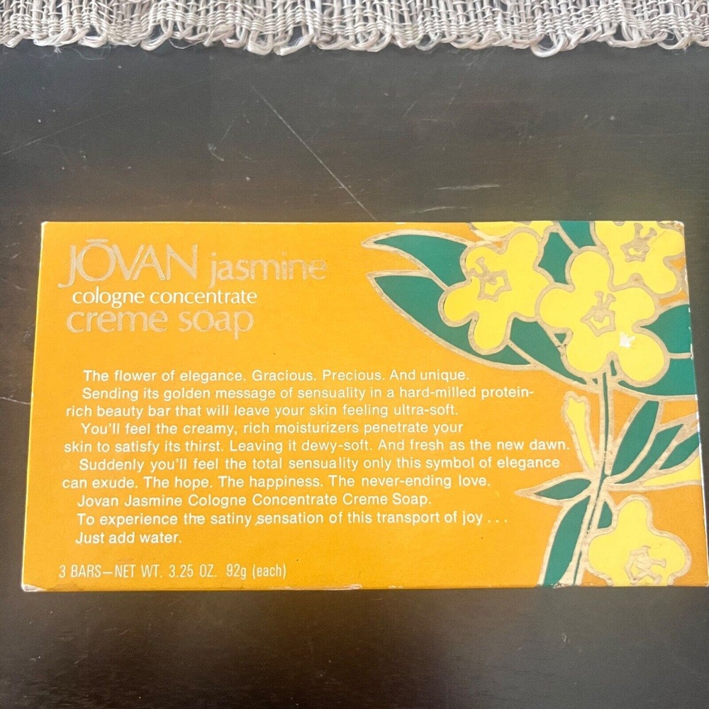 New in Box Vintage Jovan Jasmine Cologne Concentrate Creme Soap Set 3 Bars 1977